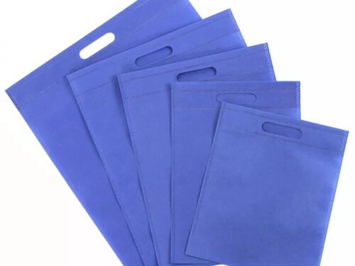 D Cut PP Spunbond Non woven Carry Bags Blue