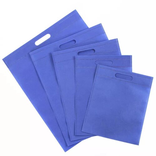 D Cut PP Spunbond Non woven Carry Bags Blue