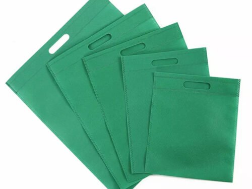 D Cut Non woven Carry Bags Green