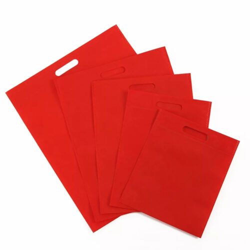 D Cut PP Spunbond Non woven Carry Bags Red